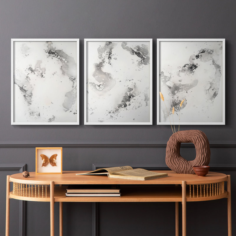 Série abstraite CCxxxxl - Ensemble de 3 estampes numériques encadrées - Prêt à être accroché, Blanc, H 28 po x l 66 po