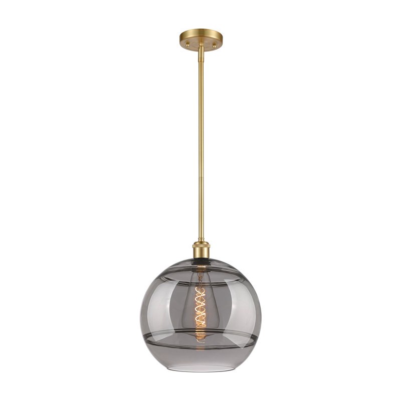 Luminaire suspendu avec tige 1 lumière Ballston Bienes-516-G556, H 13,38 po x l 12 po x P 12 po, Gris fumée clair, Or satiné