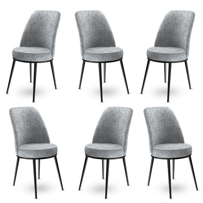 Ensemble de chaises modernes 6 pièces, gris et noir | Cadre 100% métal, tissu Babyface, 17,7 x 35,0 x 16,5 pouces | Mousse 18 pour le dossier et 22 mousse pour le siège | Élégant, durable, parfait pour la salle à manger et les espaces de vie