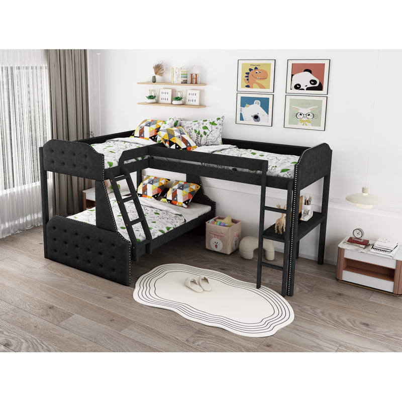 Lit superposé simple au-dessus de double en bois massif avec bureau intégré Gitto par Harriet Bee