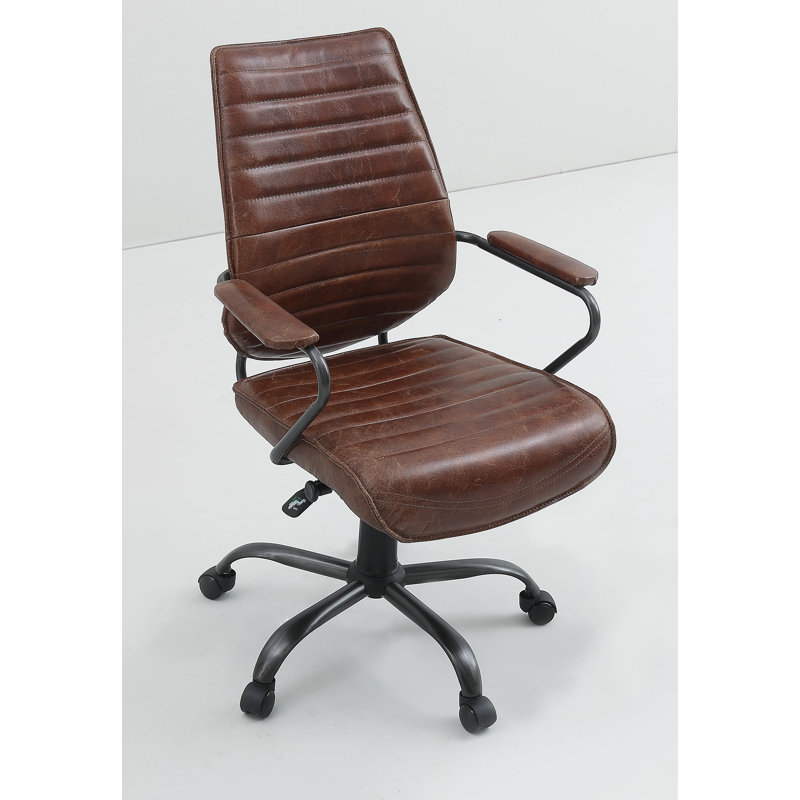 Chaise de travail en cuir véritable Dagenham, Noir, Noir onyx