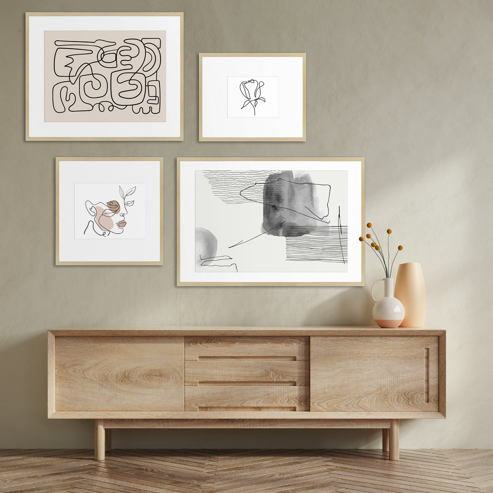 Capullo Wood Picture Frame - Set of 4 with Mat, White Maple