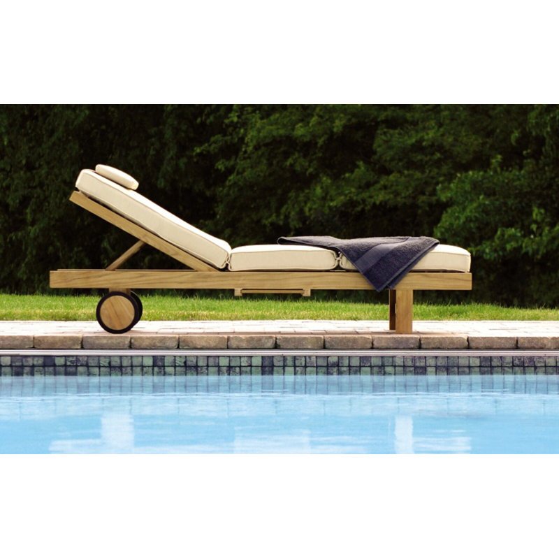 Quincy Outdoor Teak Chaise Lounge, Canvas Natural Sunbrella® Canvas