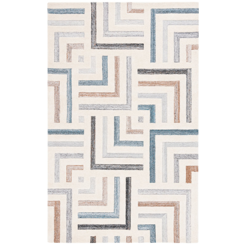 Alekto Hand Tufted Wool/Cotton Abstract Rug in Gray/Ivory, Rectangle 8' x 10"
