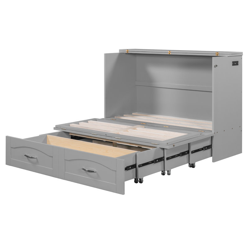 Lit escamotable pleine grandeur avec tiroirs intégrés et conception pliable, gris, gris