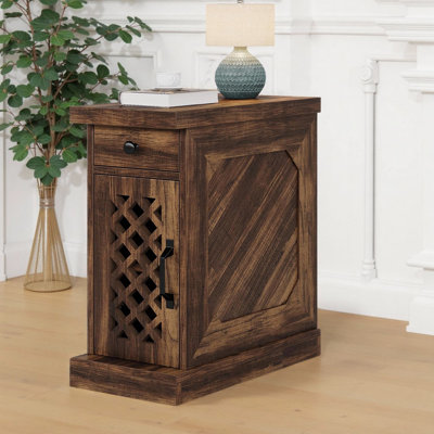Table de bout rustique étroite avec tiroir et armoire, table de chevet mince de 11,8 po pour petits espaces, table d'appoint de style campagnard avec tablette de rangement, pour le salon ou la chambre à coucher - brun rétro