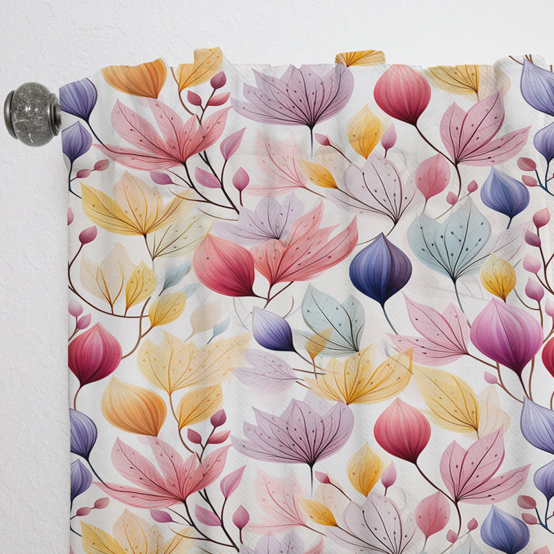 Watercolor Foliage Botanical Pattern I - Floral Curtain - Room Darkening Floral Curtain - 1 Panels, 52" W x 120" L
