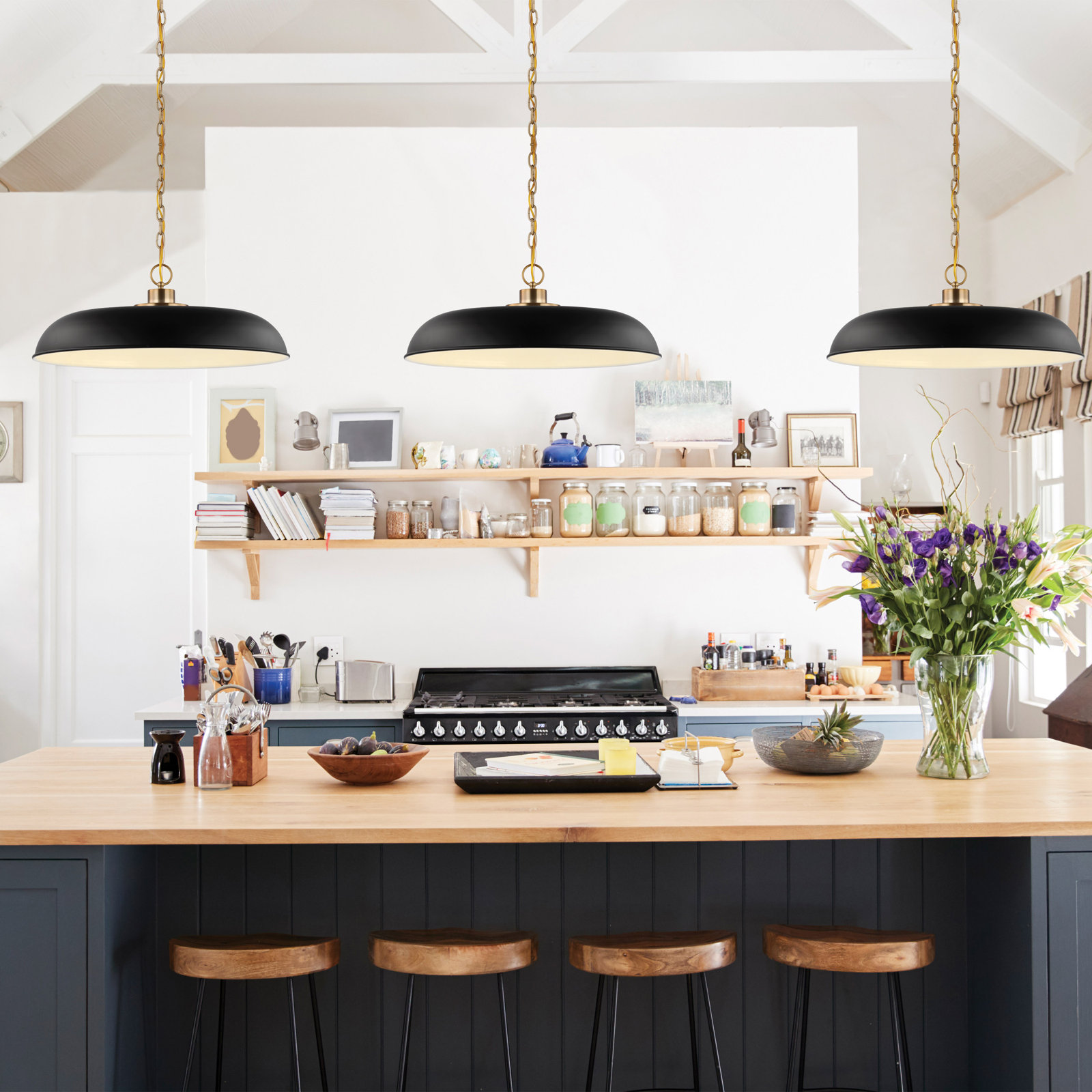 Eddy 1 - Light Single Dome Pendant, Matte Black/Burnished Brass, 8" H x 24" W x 24" D