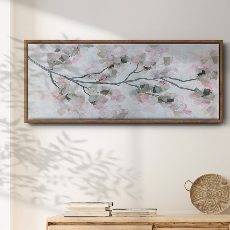 Fleurs de cerisier encadrées sur toile, Noyer, H 8 po x l 20 po x P 1,5 po
