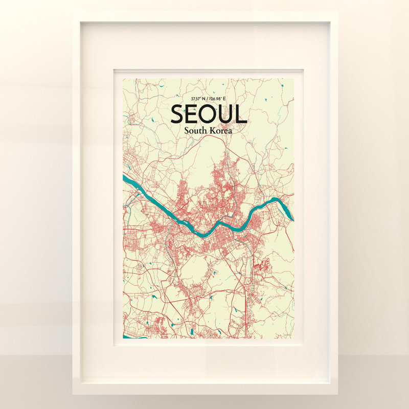 Seoul City Map In Tricolour - No Frame Print, 27.6cm H x 19.7cm W x 0.05cm D