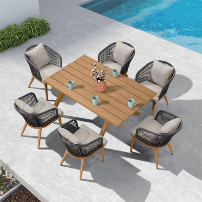 Patio Dining Set Wicker Outdoor Furniture Rectangular Table And Chairs Set by Bayou Breeze