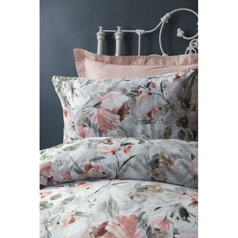 Ensemble de housse de couette 100% coton Adysin gris / rose / vert, Housse de couette 63 "x 87" + 2 pièces supplémen