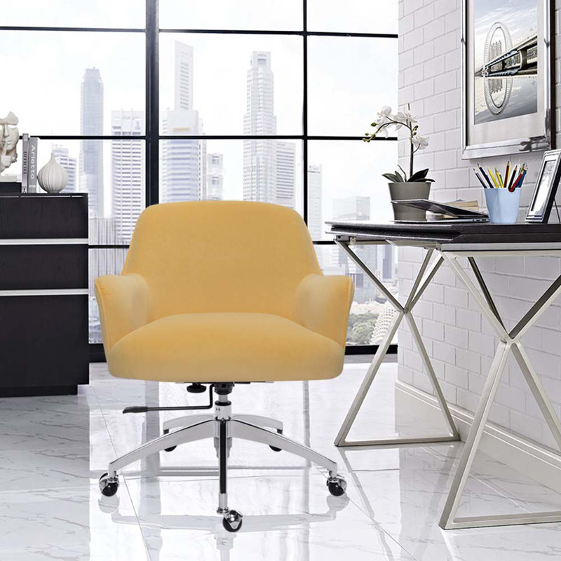 Pridbjorn Velvet Office Chair, Yellow