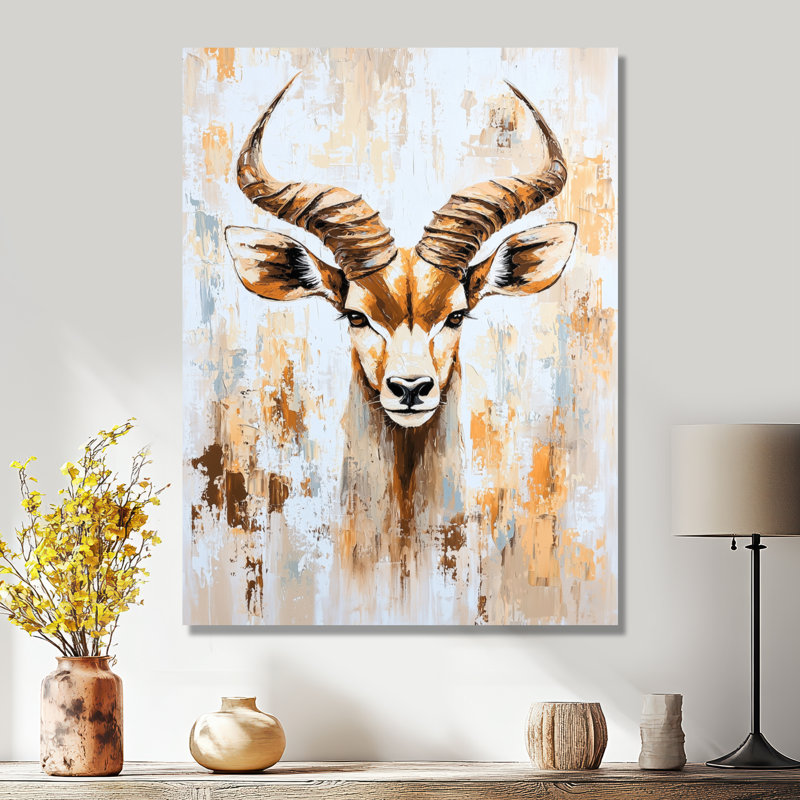 Antilope d'Afrique, cornes en spirale II - animaux, impression métallique, H 32 po x l 24 po