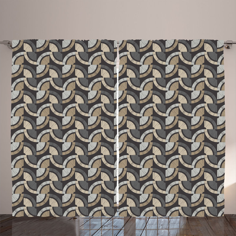 Rustic curtain, minimalist round shapes, geometric, taupe gray pale sepia