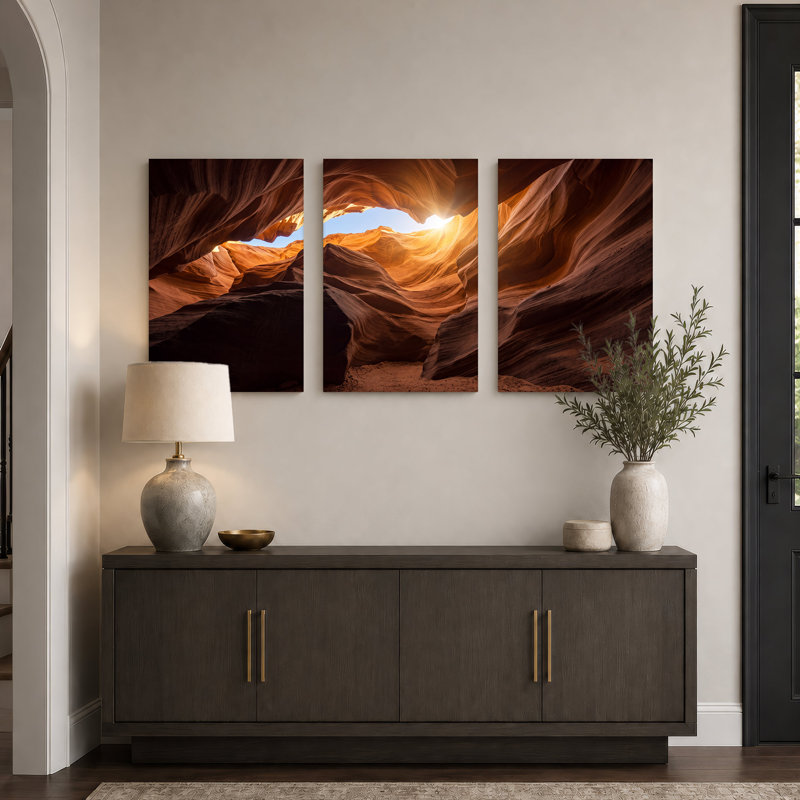 Toile à rainures ondulée orange et brune avec ensemble de 3 toiles, H 24 po x l 16 po x 3 pièces