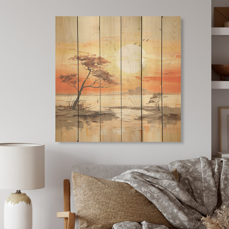 Sunsets Simplicity Desert Solitude - Minimalisme, art mural sur bois de pin naturel, H 36 po x l 36 po