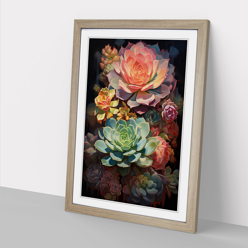 Succulent Contemporary No.2 1 Piece Single Picture Frame Wall Art, 46cm H x 34cm W x 2cm D, Oak