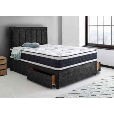 Divan Bed with Stripe 24" Headboard with 2x Drawers Same Side