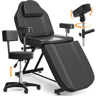 Table de tatouage robuste, fauteuil client réglable avec cadre renforcé de 180 kg, table de salon multifonctionnelle pour tatouage, soins du visage et esthétique – Noir