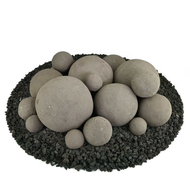 14'' Round Ceramic Fire Pit Accessory, Charcoal Gray