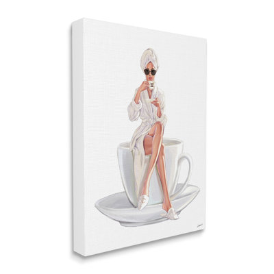Chic Woman Robe Coffee Cup Designer Logo Sunglasses by Ziwei Li - Painting