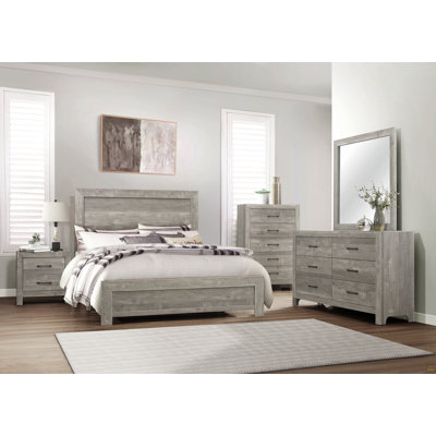 Commode de style rustique moderne avec finition grise 1 pièce et 6 tiroirs