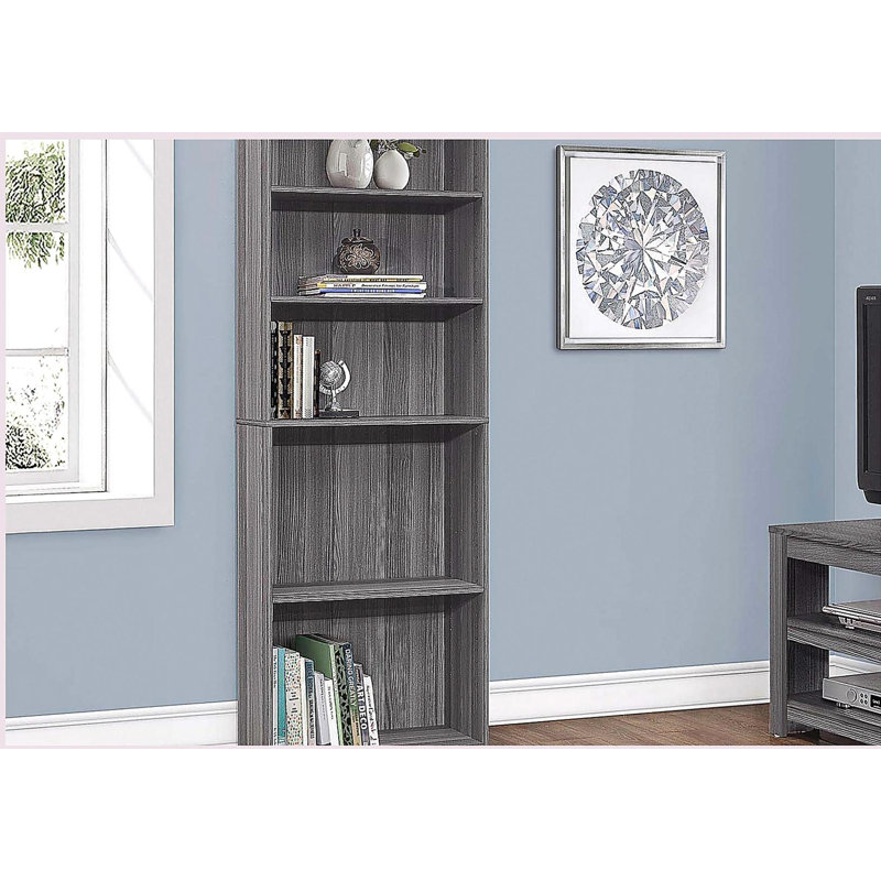 72" 6-Tier Transitional Bookcase with Adjustable Shelves, Gray
