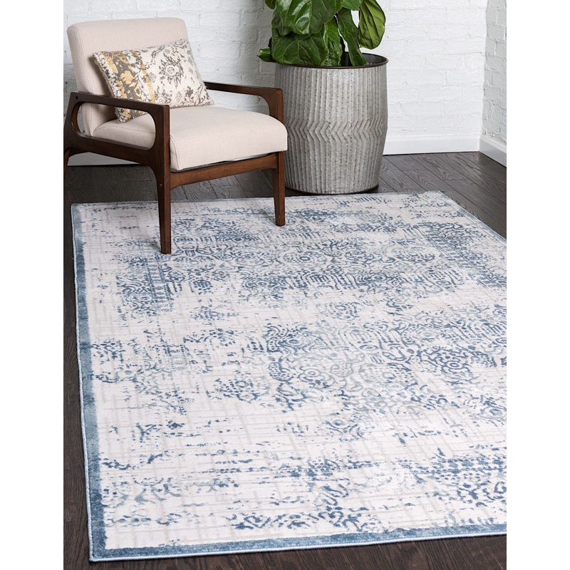 Bleu oriental/Ivoire Tapis décoratif Glencoe, Rectangle 4 pi x 6 pi
