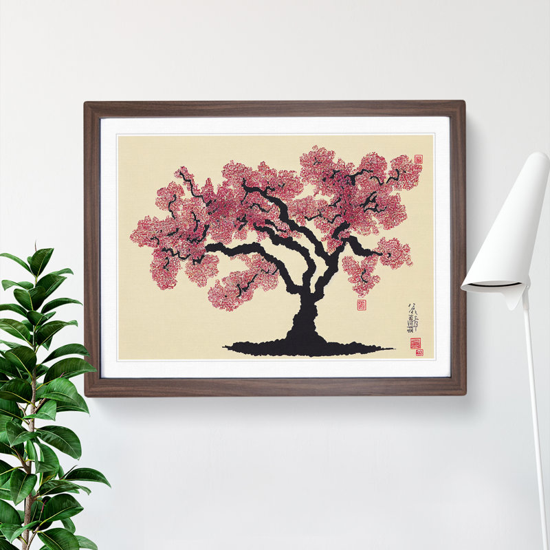 Cherry Blossom Tree Japanese - Single Picture Frame Painting, 34cm H x 46cm W x 2cm D, Walnut