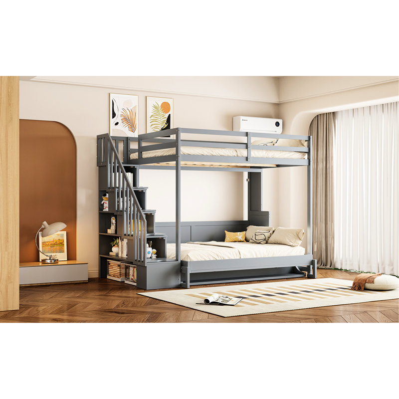 Lit double au-dessus du lit, gris - hydraulique et élégant avec bureau, utilisation efficace de l'espace, Gris