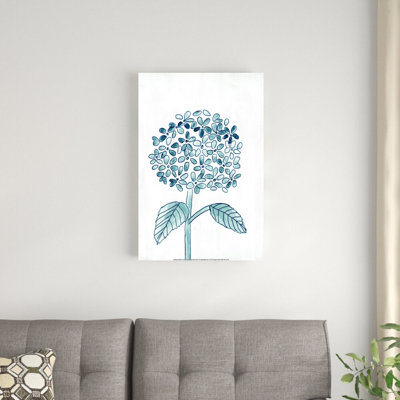 Impression sur toile bleu marine aquarelle Hyrdrangea