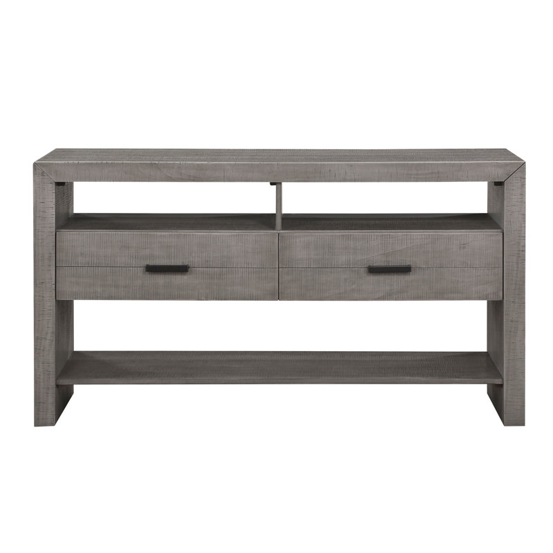 Meuble de salle à manger moderne en bois rustique avec 2 tiroirs et 3 tablettes au fini gris