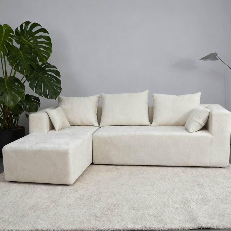 Combinaison de canapé et de canapé-lit dans le coin gauche, faite d'éponge à haute densité et de tissu de lin doux, avec plusieurs méthodes de combinaison (beige)