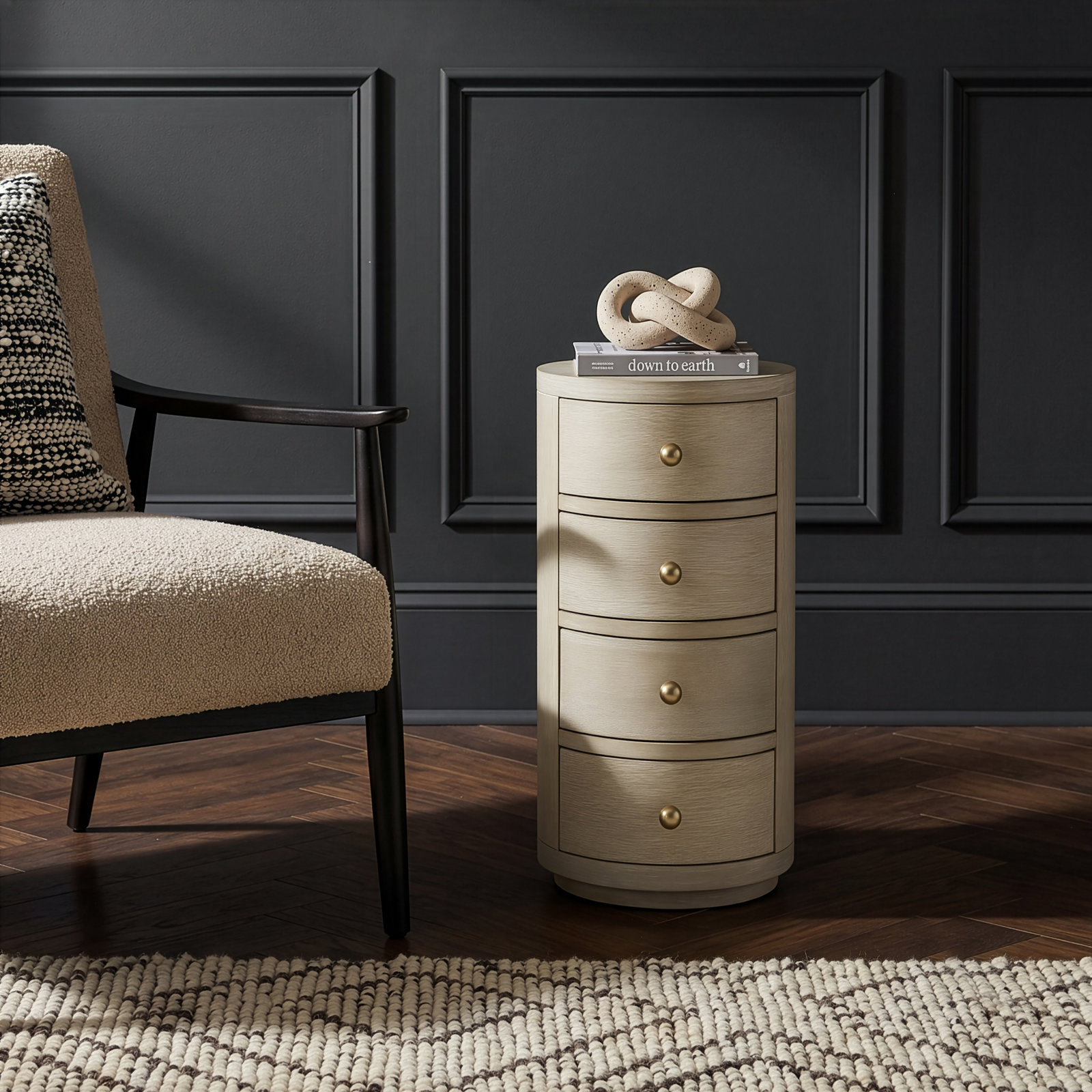Mele 12 in. W Round Wood 4 Drawer End Table, Antique Taupe