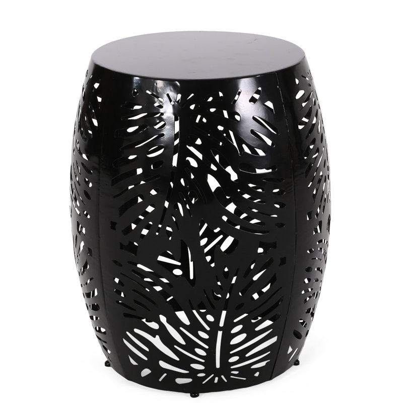 Élégante table d'appoint en métal avec motif de feuilles - noir, 16,7 po x 16,7 po x 20,2 po, aucun assemblage requis Coupe moderne en fer 16,5 po x 16,5 po x 20,5 po, prête à l'emploi