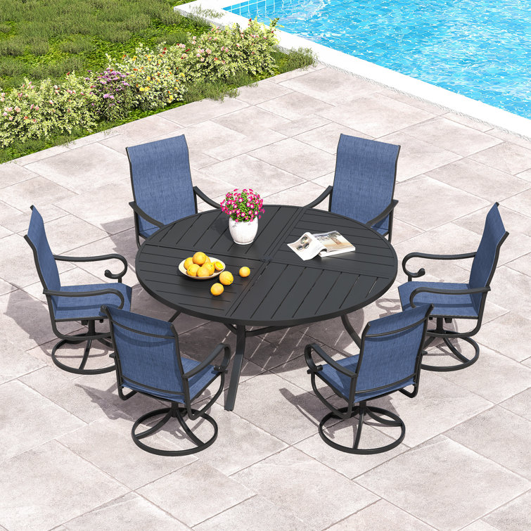 53'' Round Patio Dining Table with 6 Swivel Chairs