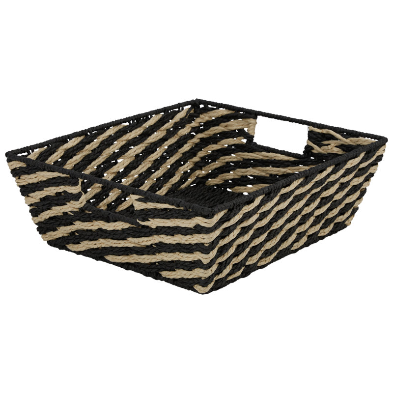  Striped Woven Basket In Black, 5.12" H x 12.9" W x 14.9" D, Black