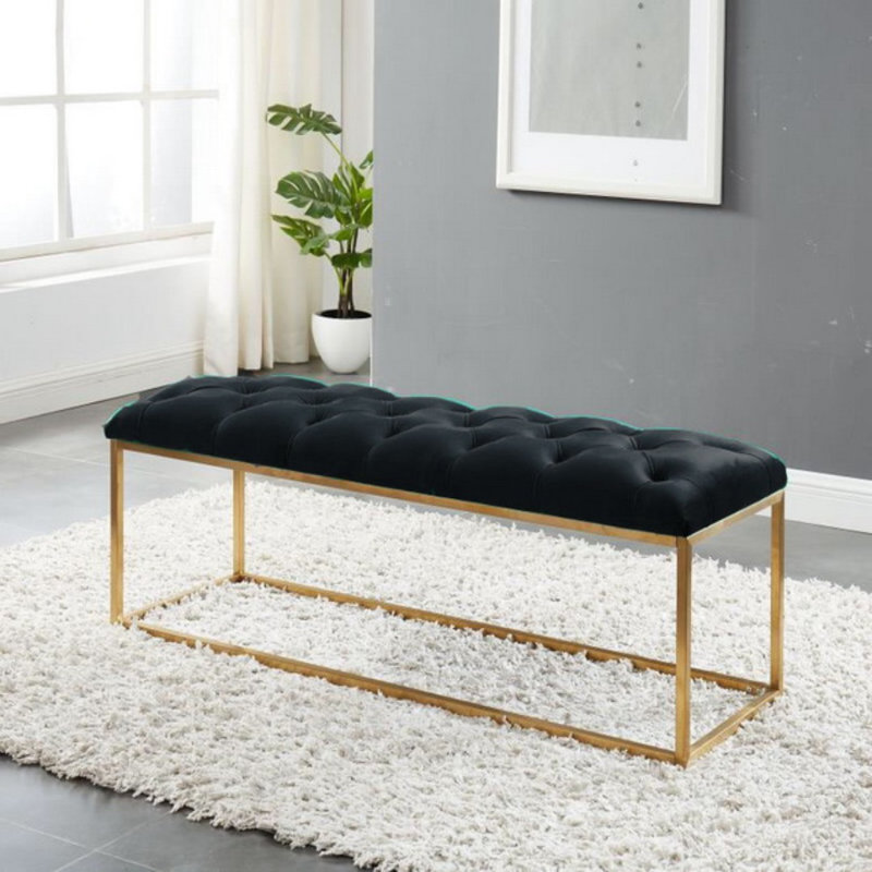 Velvet Upholstered Bench, Black