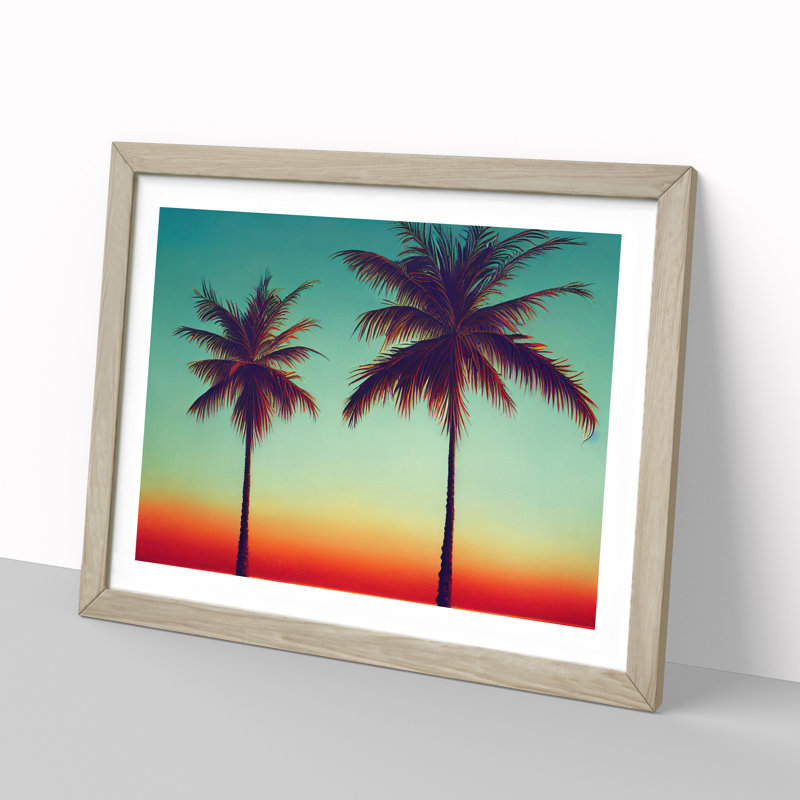 Handsome Palm Trees 1 Piece Single Picture Frame Wall Art, 46cm H x 64cm W x 2cm D, Oak Framed