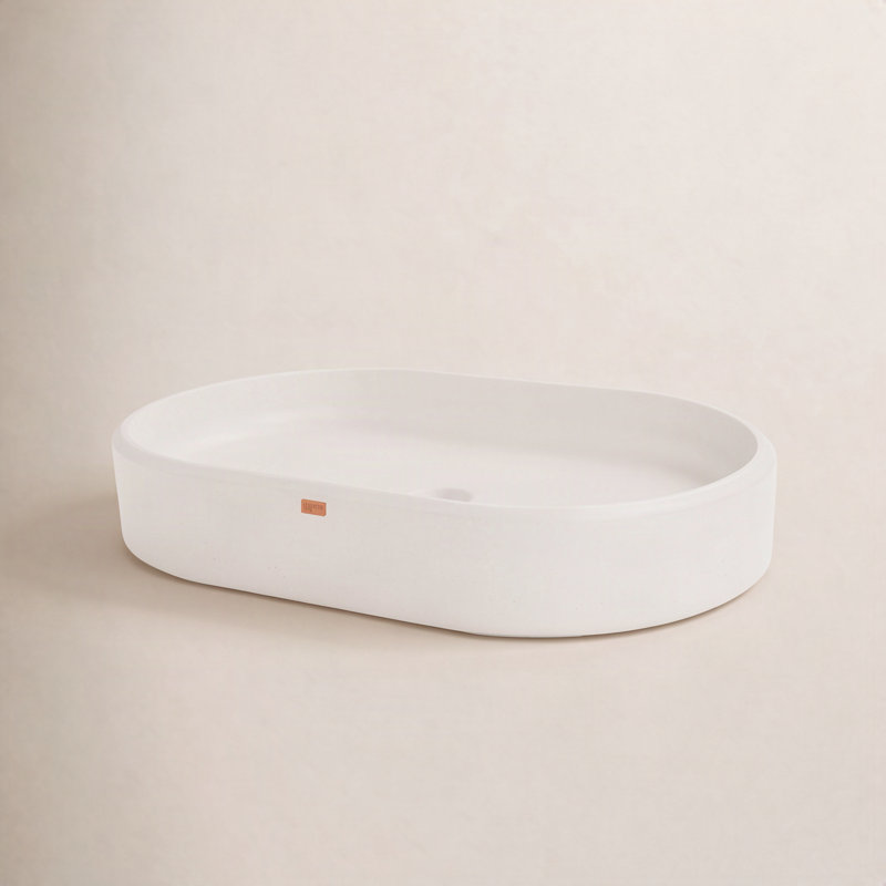 Ubud Oval Concrete Vessel Sink, Tulum White