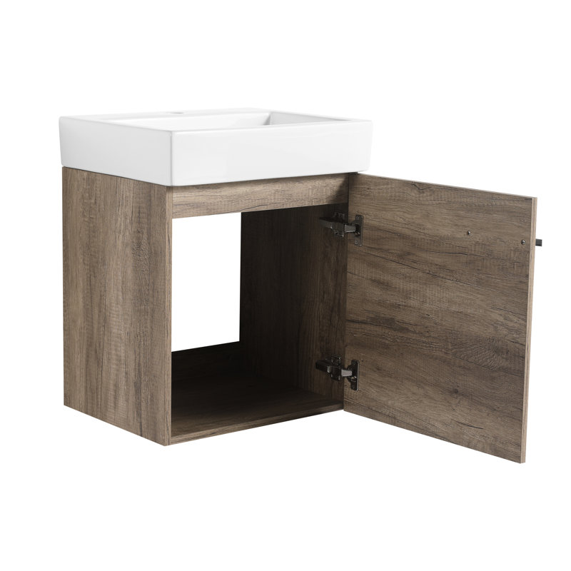 Meuble-lavabo gris avec lavabo en céramique et petite armoire murale