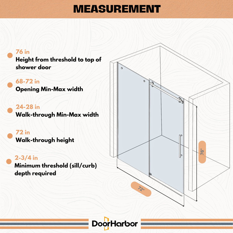 68 To 72 In. W X 76 In. H Sliding Frameless Shower Door With 3/8 Clear Glass, Matte Black
