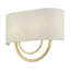 Grande applique dorée 2 lumières ADA avec abat-jour en tissu avoine fabriqué à la main avec tissu blanc à l'intérieur-1084118618
