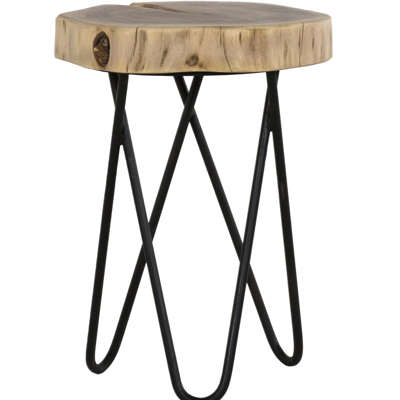 Table d'appoint en bois 12 "avec pieds en épingle en fer noir, maison moderne rustique, tabouret contemporain brun / noir