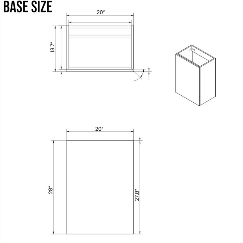 Meuble-lavabo simple autoportant de 20 po avec lavabo en céramique, assemblage requis, Noir