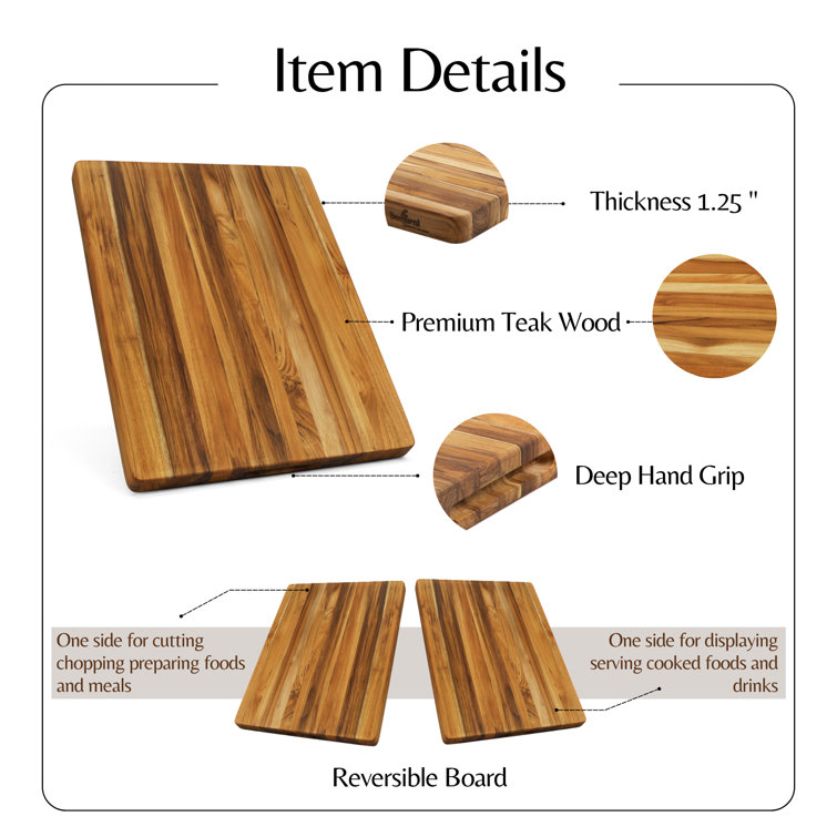 BEEFURNI Teak Wood Cutting Board with Hand Grip, Wooden Cutting Boards for  Kitchen Medium, Chopping Board Wood, Reversible, Kitchen Gifts, 1-Year