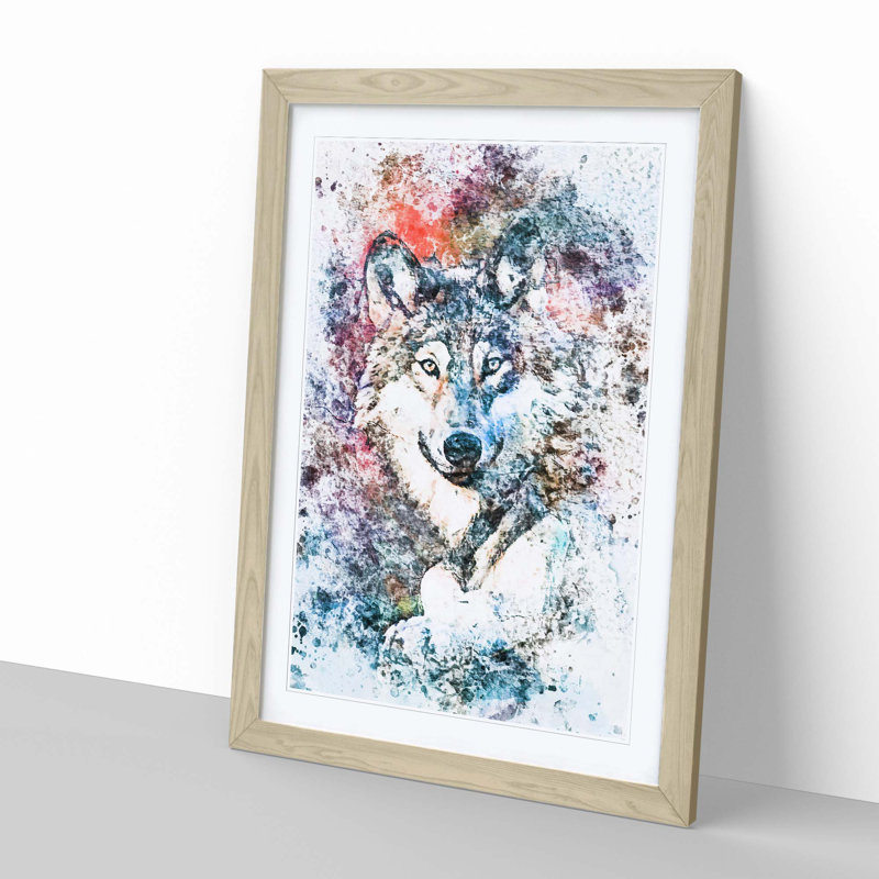 Wolf in Abstract - Picture Frame Painting Print, Oak, 60cm H x 40cm W x 2cm D