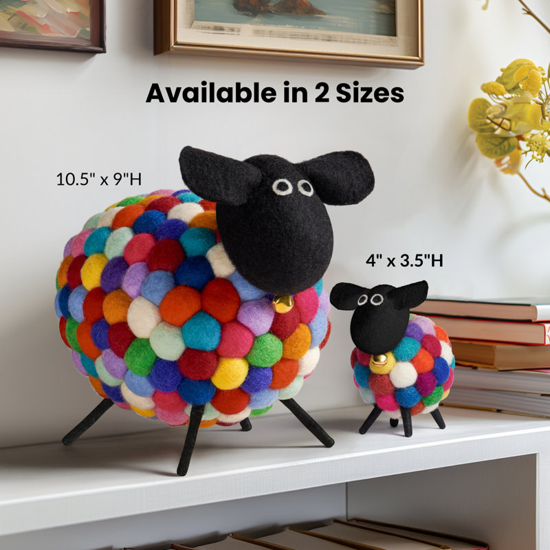 Figurine animalière multicolore en laine MODWOOL - 3,5 pouces, Jaune / rose / orange, H 3,5 po x l 4 po x P 2,75 po