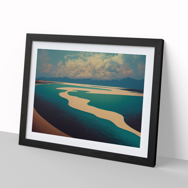 XH1022-6115X Modern Lake - Single Picture Frame Print, Black, 46cm H x 64cm W x 2cm D